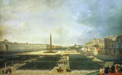 De wijding van de Alexanderzuil in Sint-Petersburg op 30 augustus 1834